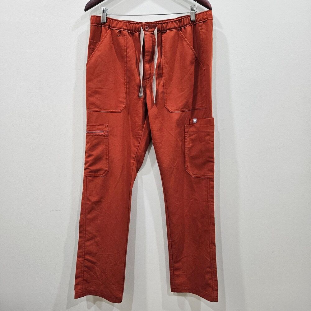 Figs Kade Cargo Scrub Pants Medium Orange Drawstring Pockets Comfort Nurse Work